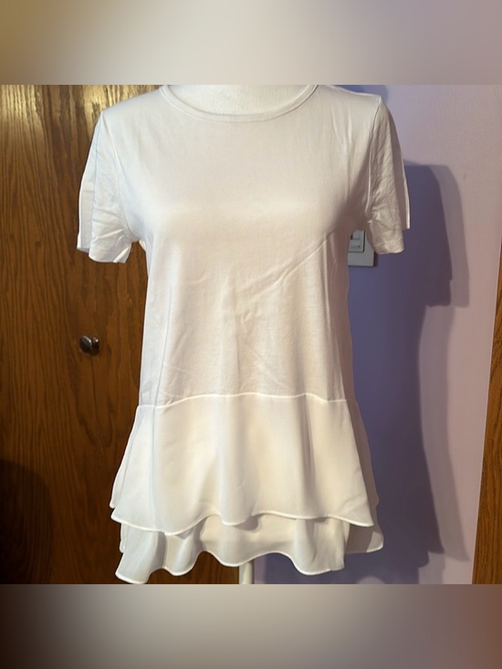 Michael Kors Tops - Michael Kors Women's White Ruffle Hem Short Sleeve Top size SM